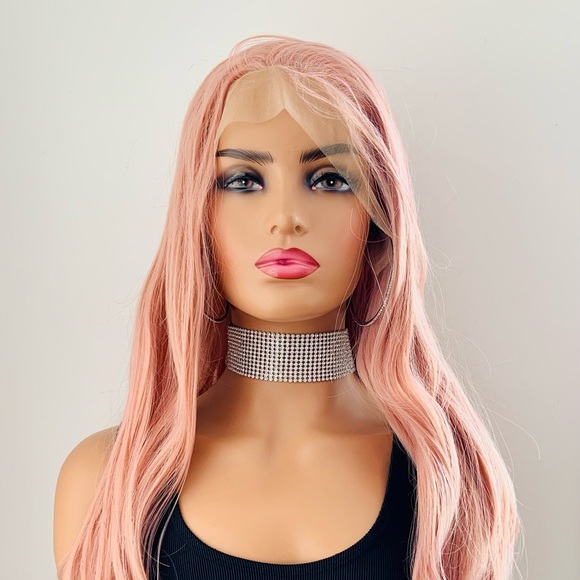 Long 28” Dusty Pink Versatile 13x2.5 Lace Front Premium Synthetic Fiber Wig - Picture 12 of 16